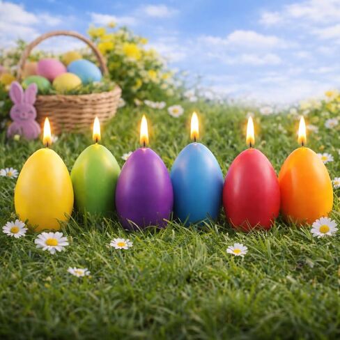 مجموعة هدايا شموع بيض عيد الفصح مكونة من 6 قطع، شموع معطرة بالزهور، كل منها 2.8 أونصة، 2.56 × 1.77 بوصة، ديكور منزلي لعيد الفصح in Kuwait