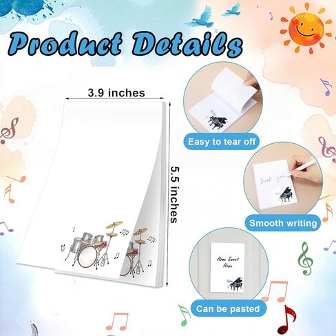 12 Pcs Music Sticky Notes Bulk Cute Musical Note Pads 480 Sheets Funny Memo 6 Styles for Music Teacher Appreciation Gifts Party Favor Musical Message Reminder Home Supplies School Office in Saudi Arabia