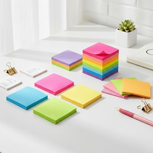 300-Pack Self-Adhesive Sticky Notes Set, Bright Neon Color Memo Pads, Removable Paper Note Tabs for School, Office, and Home Organization in Saudi Arabia