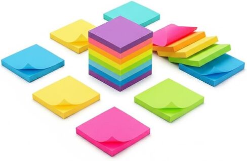 300-Pack Self-Adhesive Sticky Notes Set, Bright Neon Color Memo Pads, Removable Paper Note Tabs for School, Office, and Home Organization in Saudi Arabia