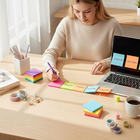 300-Pack Self-Adhesive Sticky Notes Set, Bright Neon Color Memo Pads, Removable Paper Note Tabs for School, Office, and Home Organization in Saudi Arabia