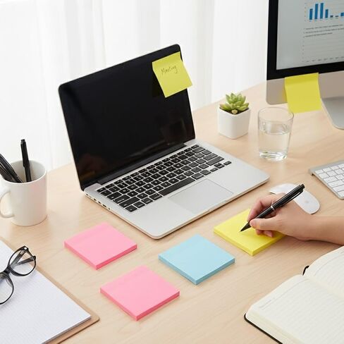 300-Pack Self-Adhesive Sticky Notes Set, Bright Neon Color Memo Pads, Removable Paper Note Tabs for School, Office, and Home Organization in Saudi Arabia