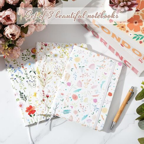 3 Pcs Floral Notebook for Women, 100 Pages A5 5.7" x 8.4" Lined Journal Notebook, 80 GSM Cute College Hardcover Leather Ruled Journal for Writing Note Taking Office Work Home Supplies in Saudi Arabia