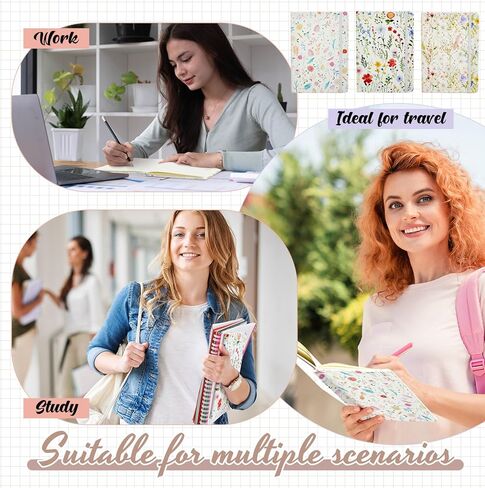 3 Pcs Floral Notebook for Women, 100 Pages A5 5.7" x 8.4" Lined Journal Notebook, 80 GSM Cute College Hardcover Leather Ruled Journal for Writing Note Taking Office Work Home Supplies in Saudi Arabia