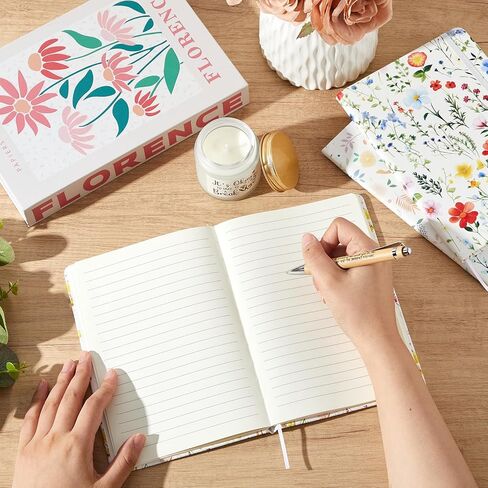 3 Pcs Floral Notebook for Women, 100 Pages A5 5.7" x 8.4" Lined Journal Notebook, 80 GSM Cute College Hardcover Leather Ruled Journal for Writing Note Taking Office Work Home Supplies in Saudi Arabia