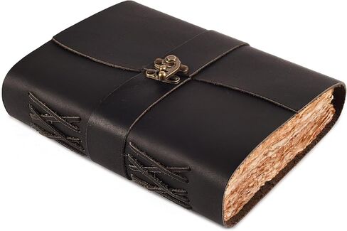 مجلة LEATHER VILLAGE الجلدية الكلاسيكية للنساء والرجال - كتاب الظلال - قفل علوي عتيق - 200 صفحة من حواف سطح السفينة مصنوعة يدويًا - 8 × 6 بوصات، بني متعثر in Saudi Arabia