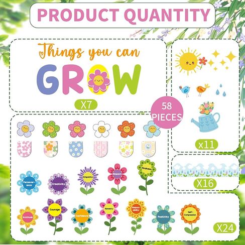 52Pcs Spring Bulletin Board Decorations Things You Can Grow Posters Bulletin Borders Inspirational Positive Paper Cutouts for Classroom School Home Library Office Window in Kuwait