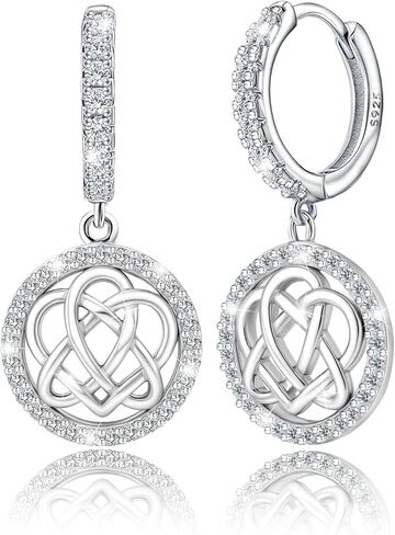 أقراط بعقدة سلتيك للنساء S925 من الفضة الإسترليني بعقدة على شكل قلب وأقراط دائرية بعقدة زركونيا مكعبة أقراط متدلية للأذنين الحساسة مجوهرات سلتيك أيرلندية هدية لعيد الميلاد وعيد الميلاد in Kuwait