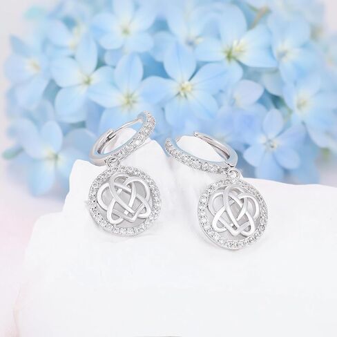 أقراط بعقدة سلتيك للنساء S925 من الفضة الإسترليني بعقدة على شكل قلب وأقراط دائرية بعقدة زركونيا مكعبة أقراط متدلية للأذنين الحساسة مجوهرات سلتيك أيرلندية هدية لعيد الميلاد وعيد الميلاد in Kuwait