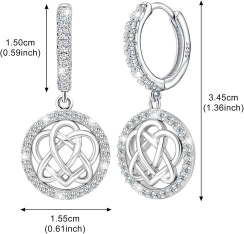 أقراط بعقدة سلتيك للنساء S925 من الفضة الإسترليني بعقدة على شكل قلب وأقراط دائرية بعقدة زركونيا مكعبة أقراط متدلية للأذنين الحساسة مجوهرات سلتيك أيرلندية هدية لعيد الميلاد وعيد الميلاد in Kuwait