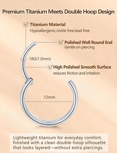 Titanium Hoop Earrings for Sensitive Ears, 2 Pcs Small Silver Hoop Earrings for Women,Cartilage & Lobe Hoops, Double Hoop Layered Design, Hypoallergenic Minimalist Everyday Jewelry in Saudi Arabia