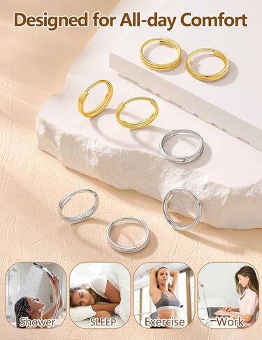 Titanium Hoop Earrings for Sensitive Ears, 2 Pcs Small Silver Hoop Earrings for Women,Cartilage & Lobe Hoops, Double Hoop Layered Design, Hypoallergenic Minimalist Everyday Jewelry in Saudi Arabia
