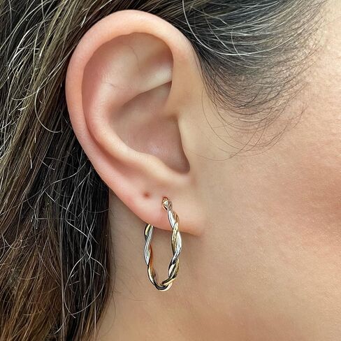 14k الذهب الأصفر والأبيض الإيطالي مصقول الملتوية المتوسطة جوفاء الاقراط in Kuwait