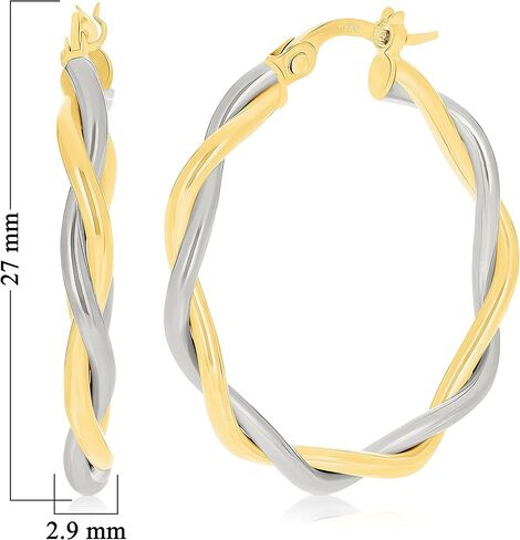 14k الذهب الأصفر والأبيض الإيطالي مصقول الملتوية المتوسطة جوفاء الاقراط in Kuwait