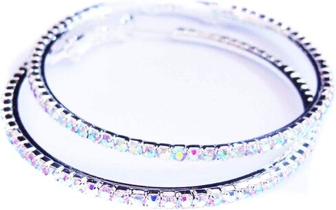 Crystal Iridescent Rhinestone Earrings 2 inch Hoop Silver Rhodium Thin Hoops in Saudi Arabia
