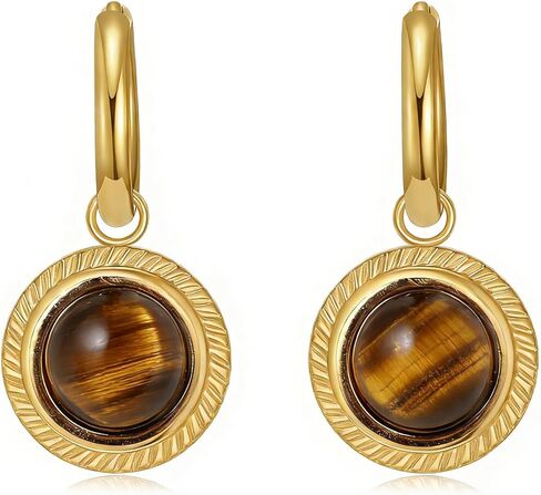 Gold Earrings for Women Natural Stone Earrings Drop Green Brown Black Dangle 14K Gold Plated Stainless Steel Stainless Steel Hypoallergenic in Kuwait