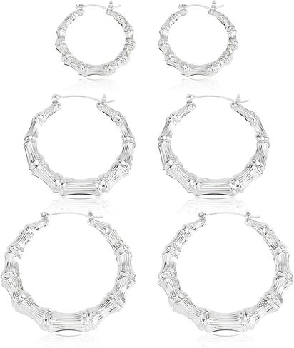 3 أزواج من الأقراط المصنوعة من الخيزران للنساء، كبيرة جدًا، مجوهرات الهيب هوب العصرية في الثمانينيات والتسعينيات من القرن الماضي، أقراط كبيرة خفيفة الوزن للحفلات والارتداء اليومي in Kuwait