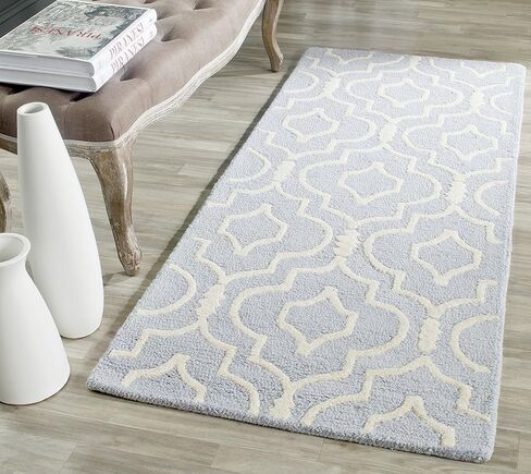 سجادة SAFAVIEH Cambridge Collection Runner - 2'6" x 6'، أزرق فاتح وعاجي، صوف مغربي مصنوع يدويًا، مثالية للمناطق ذات حركة المرور العالية في غرفة المعيشة وغرفة النوم (CAM141A) in Saudi Arabia