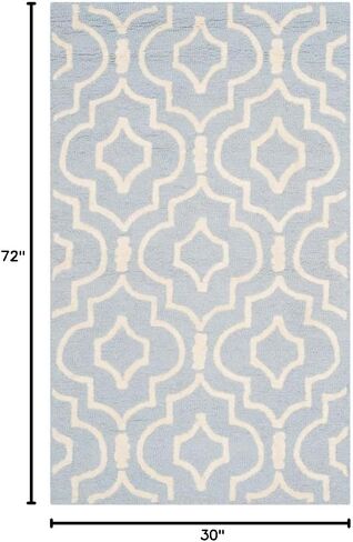 سجادة SAFAVIEH Cambridge Collection Runner - 2'6" x 6'، أزرق فاتح وعاجي، صوف مغربي مصنوع يدويًا، مثالية للمناطق ذات حركة المرور العالية في غرفة المعيشة وغرفة النوم (CAM141A) in Saudi Arabia