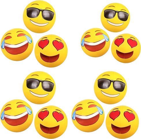 كرة شاطئ على شكل رموز تعبيرية بجوز الهند، 12 قطعة - كرات شاطئ قابلة للنفخ مقاس 18 بوصة - رائعة لحفلات الصيف وأحداث السباحة in Kuwait