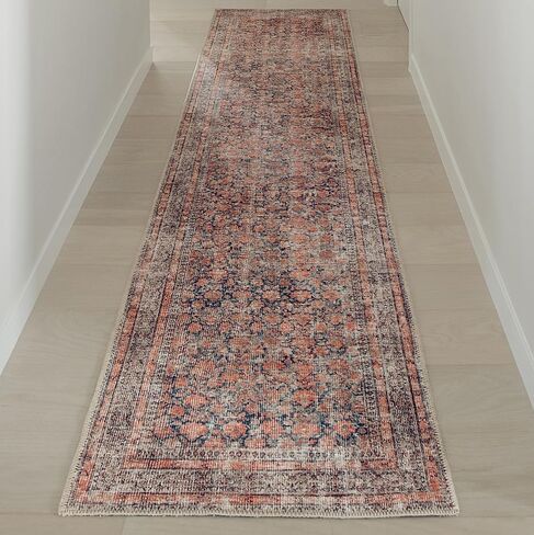 Rustica 2’6" x 10’ Runner Rug – Clay Rose & Blue-Cast Graphite Heritage Flatweave, Low-Pile – Easy Clean Runner Rug for Hallway, Entryway – Pet & Kid Friendly in Saudi Arabia