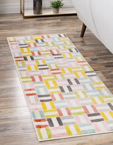 سجادة منطقة فريدة من نوعها من مجموعة Loom Whimsy Kids - Chicklets (2' 2" x 3' 11" عداء، متعدد/أسود) in Saudi Arabia