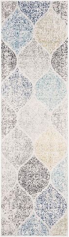 SAFAVIEH Madison Collection Runner Rug - 2'3" x 10', Ivory & Blue, Glam Ogee Trellis Distressed Design, Non-Shedding & Easy Care, Ideal for High Traffic Areas in Living Room, Bedroom (MAD604D) in Saudi Arabia
