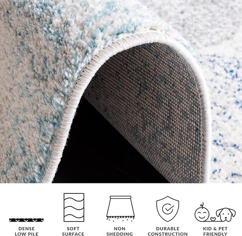 SAFAVIEH Madison Collection Runner Rug - 2'3" x 10', Ivory & Blue, Glam Ogee Trellis Distressed Design, Non-Shedding & Easy Care, Ideal for High Traffic Areas in Living Room, Bedroom (MAD604D) in Saudi Arabia
