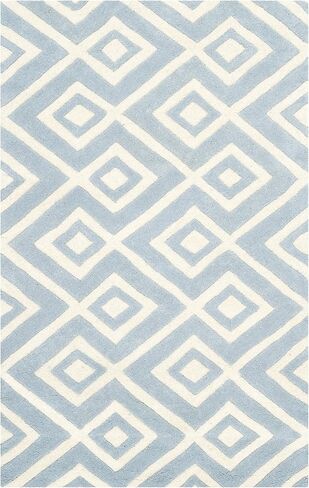مجموعة SAFAVIEH Chatham مقاس 3 × 5 بوصة أزرق/عاجي CHT742B سجادة منطقة صوف فاخرة هندسية مصنوعة يدويًا في منتصف القرن in Saudi Arabia