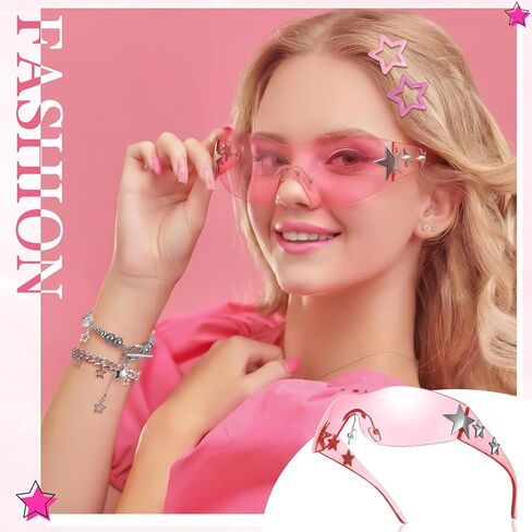 Y2k Accessories Set Patent Leather Shoulder Bag Grunge Layered Necklace Bracelets Y2K Sunglasses Star Clips Pink Keychain Vintage Jewelry Set for Women in Kuwait
