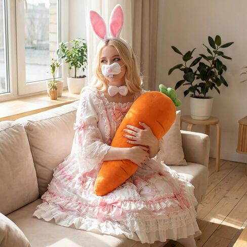 Easter Bunny Costume Set, White Plush Bunny Ears Headband Bowtie, Nose, Tail for Women Adults, Rabbit Dress up Accessories for Easter Halloween Party in Saudi Arabia