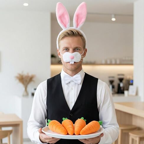 Easter Bunny Costume Set, White Plush Bunny Ears Headband Bowtie, Nose, Tail for Women Adults, Rabbit Dress up Accessories for Easter Halloween Party in Saudi Arabia