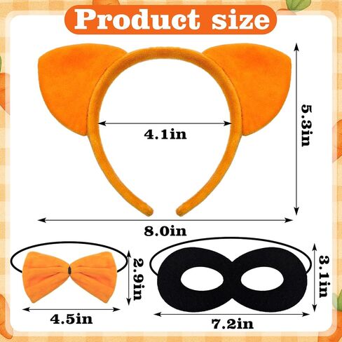 4pcs Orange Cat Costume Accessories Orange Cat Ears Headband Black Mask Tail Bow Tie for Halloween Book Day Cosplay Supplies in Kuwait