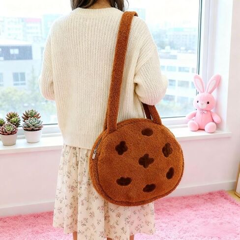 Women’s Cute Plush Faux Fur Chocolate Cookie Shoulder Bag, Large Fluffy Coquette Crossbody Bag for Everyday Use in Saudi Arabia