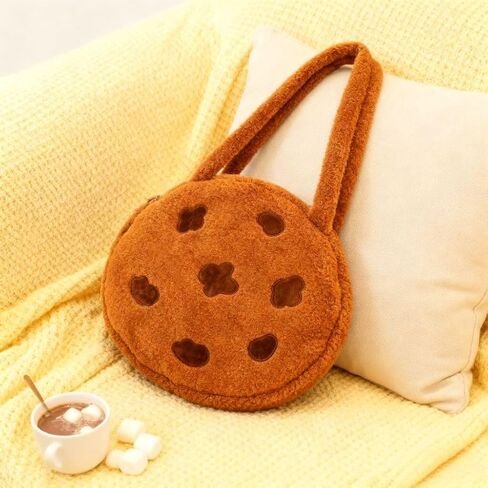Women’s Cute Plush Faux Fur Chocolate Cookie Shoulder Bag, Large Fluffy Coquette Crossbody Bag for Everyday Use in Saudi Arabia