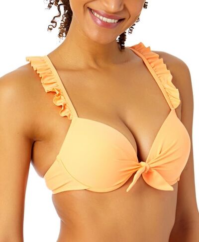 Women's Ruffle-Strap Push Up Underwire Bikini Top (Peach, Medium) in Kuwait