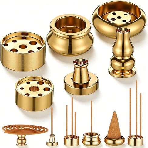 6 Pcs Brass Incense Holder Copper Incense Stick Holder 9-Hole Multi-Hole Mini Cone Gourd Burner Accessories for Stick, Tower, Coil, Meditation Room, Home Decor, 6 Styles in Saudi Arabia