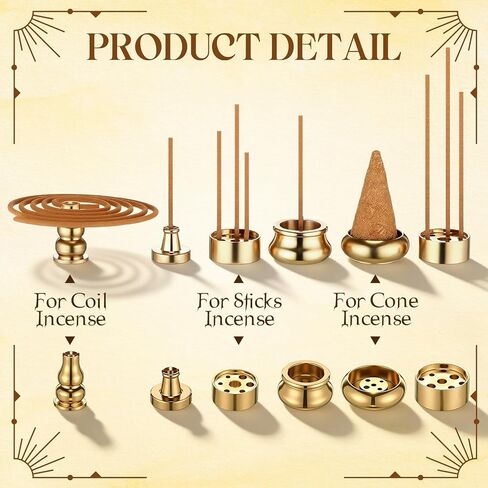6 Pcs Brass Incense Holder Copper Incense Stick Holder 9-Hole Multi-Hole Mini Cone Gourd Burner Accessories for Stick, Tower, Coil, Meditation Room, Home Decor, 6 Styles in Saudi Arabia
