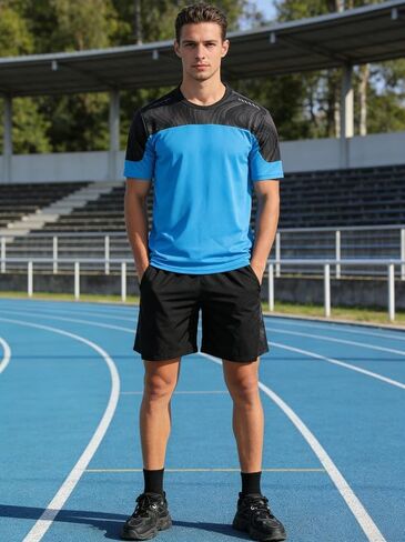 Men’s Athletic Tracksuit Short Sleeve Shirt Shorts Set for Gym Running Workout Training Activewear Lightweight Moisture in Saudi Arabia