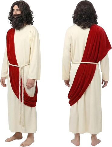 Jesus Costume Adult Men Biblical Christ Robe Saint Religious Outfit Scarf Waist Rope for Halloween Easter Cosplay in Saudi Arabia