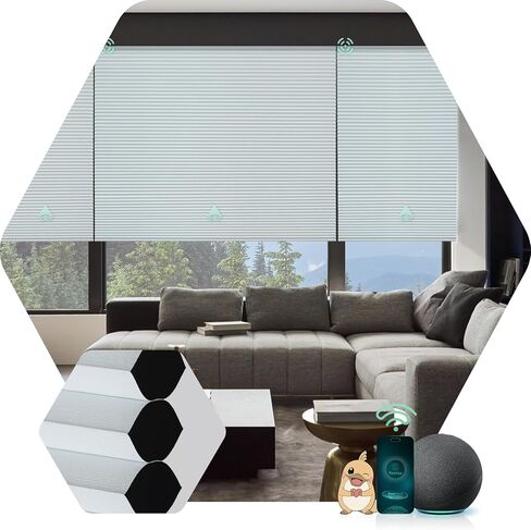 ظلال خلوية مزودة بمحرك من Yoolax متوافقة مع Alexa، ستائر التعتيم الآلية، ظلال قرص العسل الذكية للنوافذ، ستائر أوتوماتيكية مع جهاز تحكم عن بعد (لؤلؤة التعتيم) in Kuwait