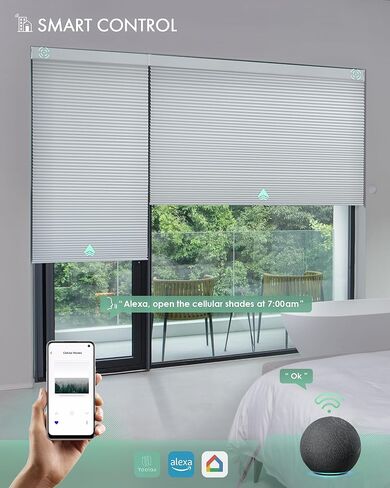 ظلال خلوية مزودة بمحرك من Yoolax متوافقة مع Alexa، ستائر التعتيم الآلية، ظلال قرص العسل الذكية للنوافذ، ستائر أوتوماتيكية مع جهاز تحكم عن بعد (لؤلؤة التعتيم) in Kuwait