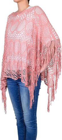 معطف نسائي كاجوال من الدانتيل الشبكي من الكروشيه من White Deer ذو هامش طويل (سمك السلمون) in Kuwait