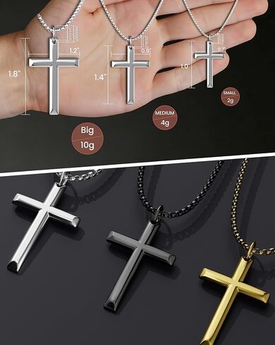 Cross Necklace for Men and Women – 316L Stainless Steel Minimalist Cross Pendant, Polished Silver/Gold/Black Tone, Small/Medium/Big Charm, Christian Faith Jewelry Gift in Saudi Arabia