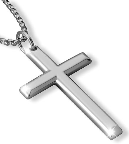 Cross Necklace for Men and Women – 316L Stainless Steel Minimalist Cross Pendant, Polished Silver/Gold/Black Tone, Small/Medium/Big Charm, Christian Faith Jewelry Gift in Saudi Arabia