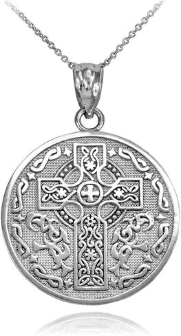 Claddagh Gold Celtic Cross Irish Blessing Textured Coin Medallion Pendant Necklace Fine Real Solid 925 Sterling Silver in Kuwait