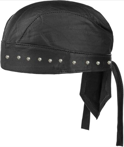 Sheep Leather Skull caps in Black Sweat Head Wraps Studded Skull Cap Bandana Style in Real Do Du Rag Leather Doo Rag Motorcycle Biker Cap Black SialMart in Saudi Arabia