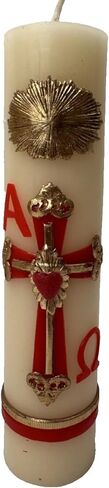 Easter Lent Paschal Candle Wax Alpha Omega Red Cross 8"x 2" Cirio Pascual Semana Santa in Kuwait