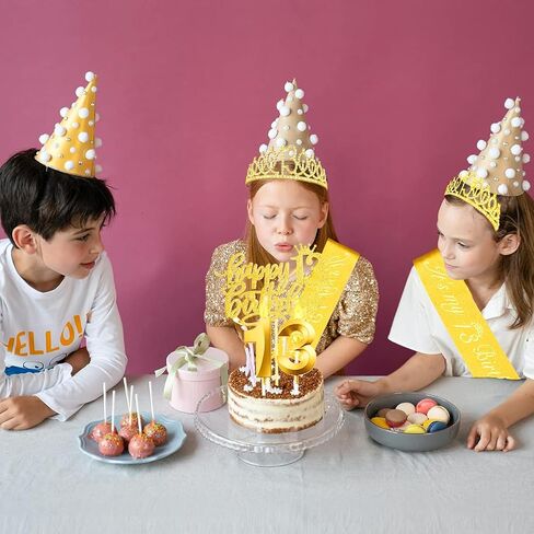 مجموعة زينة عيد الميلاد الثالث عشر للفتيات، تتضمن تاج عيد الميلاد الثالث عشر و13 وشاحًا، وغطاء كعكة عيد الميلاد الثالث عشر و13 شمعة عيد ميلاد، و13 بالونة ذهبية، ومستلزمات الحفلات النسائية الثالثة عشرة (ذهبية) in Kuwait