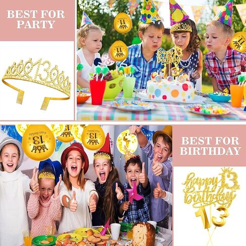 مجموعة زينة عيد الميلاد الثالث عشر للفتيات، تتضمن تاج عيد الميلاد الثالث عشر و13 وشاحًا، وغطاء كعكة عيد الميلاد الثالث عشر و13 شمعة عيد ميلاد، و13 بالونة ذهبية، ومستلزمات الحفلات النسائية الثالثة عشرة (ذهبية) in Kuwait